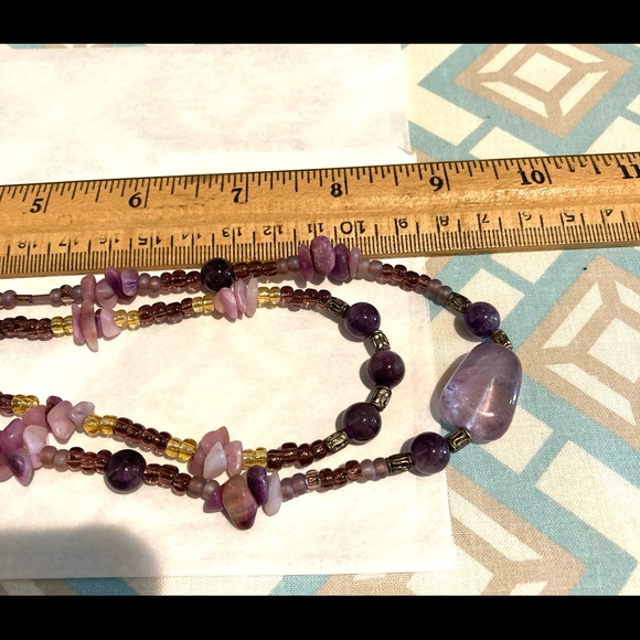 Multilayered Amethyst? Beaded Double Strand Semi Precious Boho Necklace - Picture 13 of 16